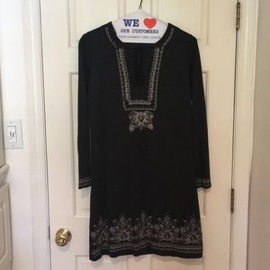 Dark gray embroidered long-sleeve dress